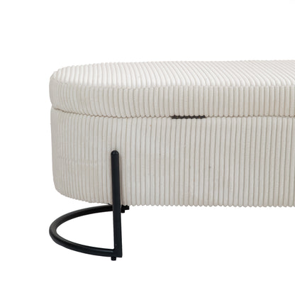 Storage Ottoman Stool – Beige Fabric