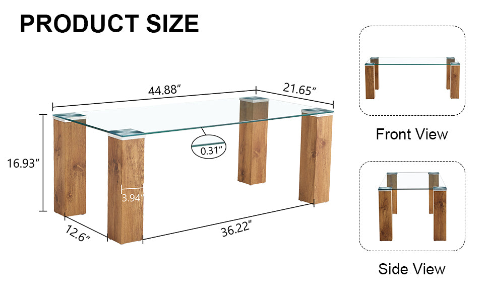 Glass-Top Coffee Table Set of 2 Transparent