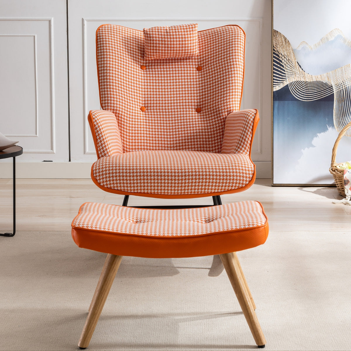 Houndstooth Rocking Chair – Orange Fabric