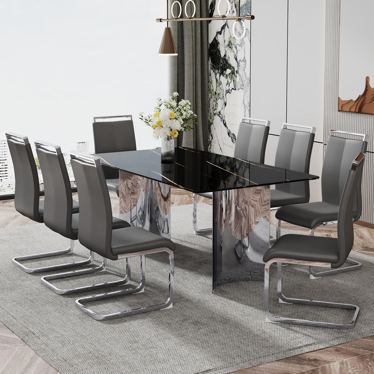 Modern Glass Dining Table Silver Base