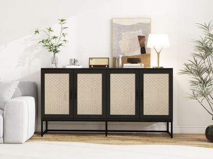 Rattan 4-Door Sideboard Black