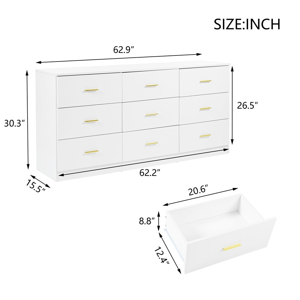 9-Drawer Modern Dresser – Beige Finish