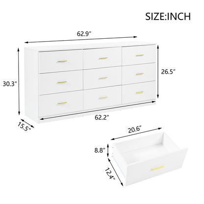 9-Drawer Modern Dresser – Beige Finish