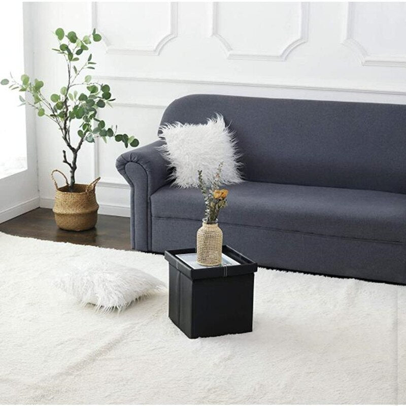 Foldable Ottoman Storage Stool Leather Gray