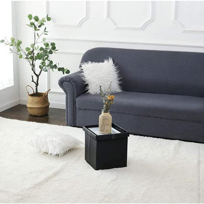 Foldable Ottoman Storage Stool Leather Gray