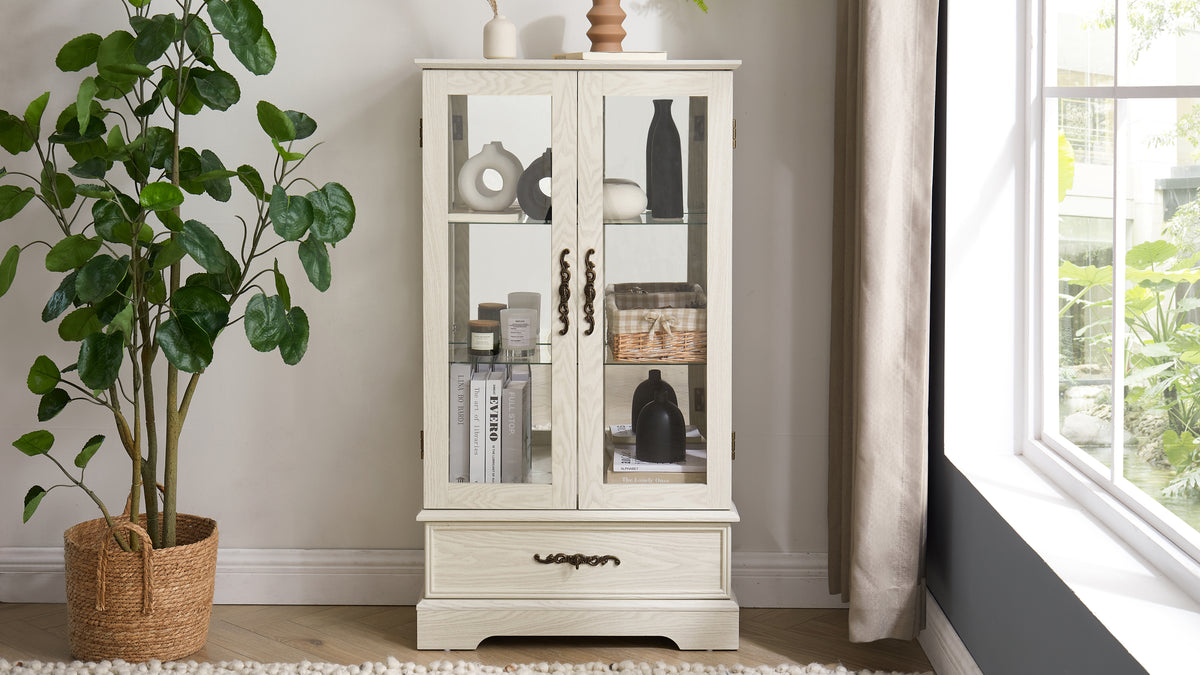 Oak Display Cabinet with LED Glass Doors