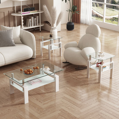 Set of 2 Glass Coffee Tables – Transparent White
