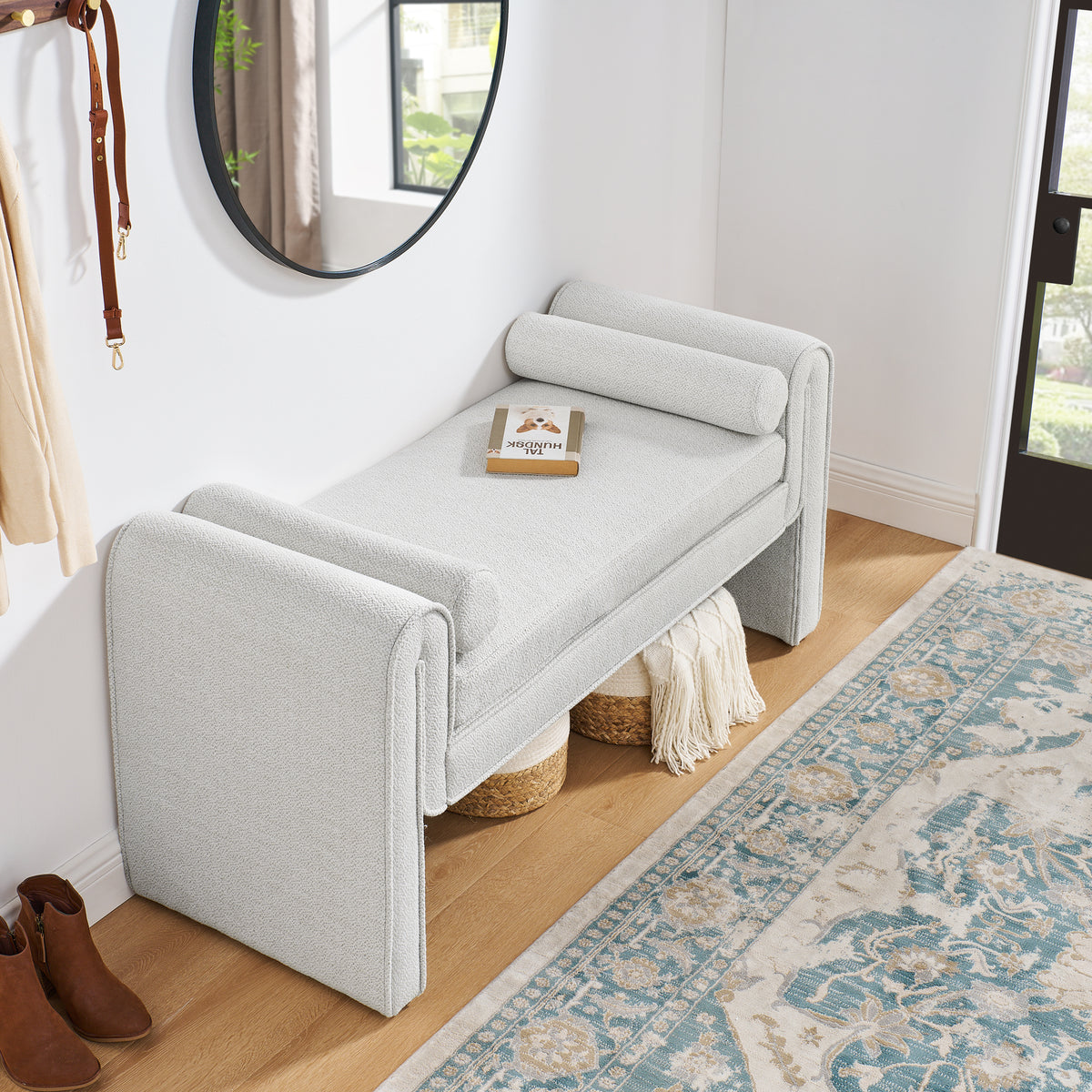 Linen Bedroom Storage Stool – White Finish