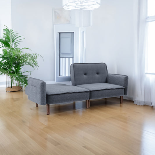 Futon Sofa Bed with Solid Wood Legs Gray