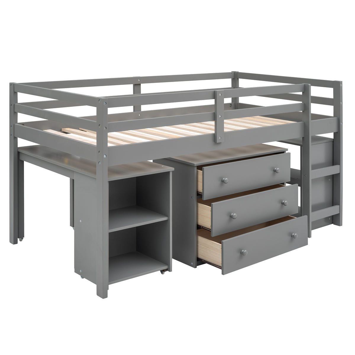 Twin Loft Bed with Desk Gray