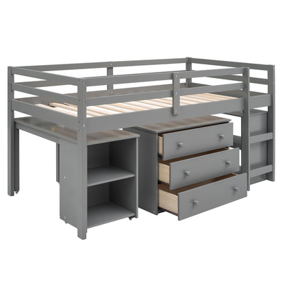 Twin Loft Bed with Desk Gray