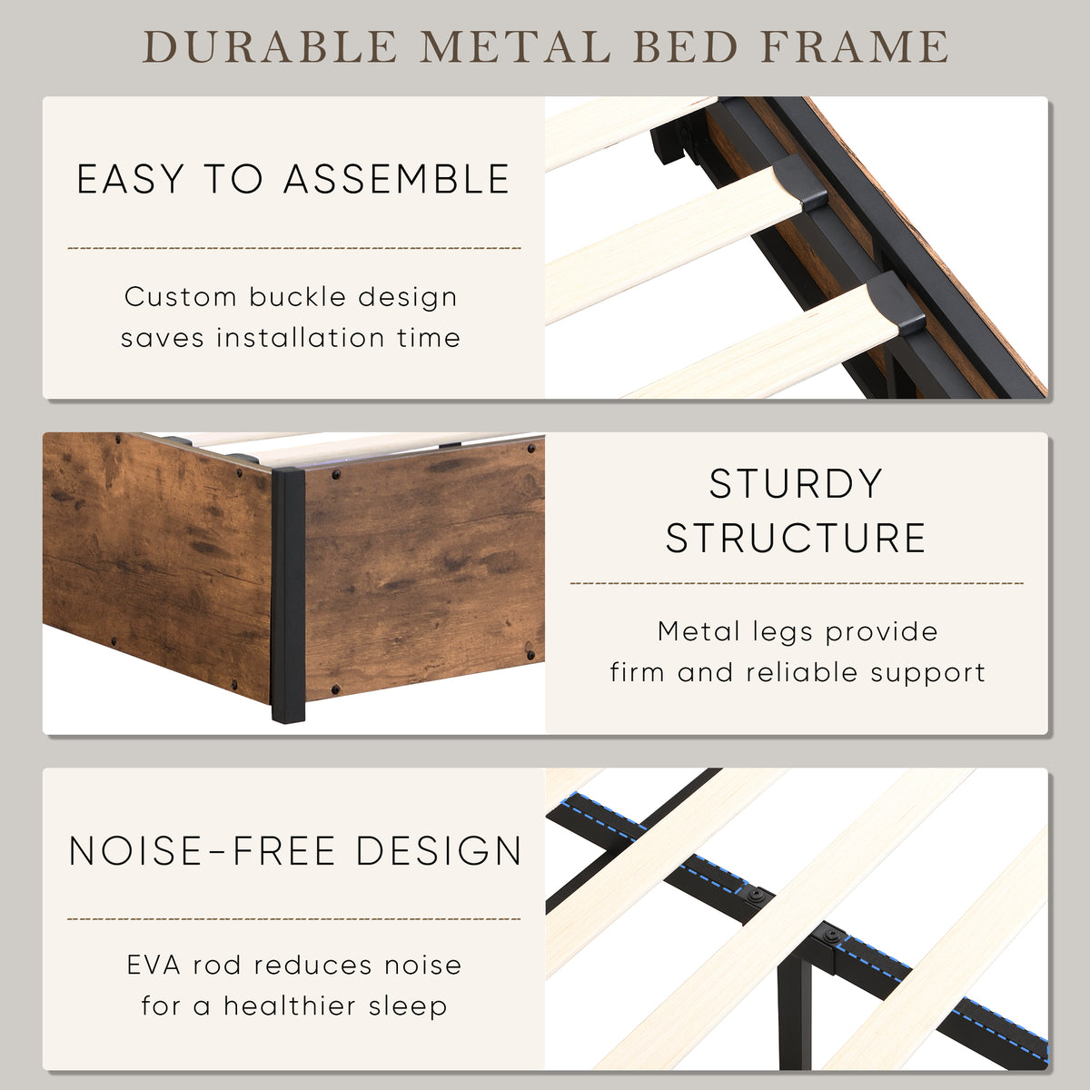 Elevating Platform Bed with LED Headboard Brown
