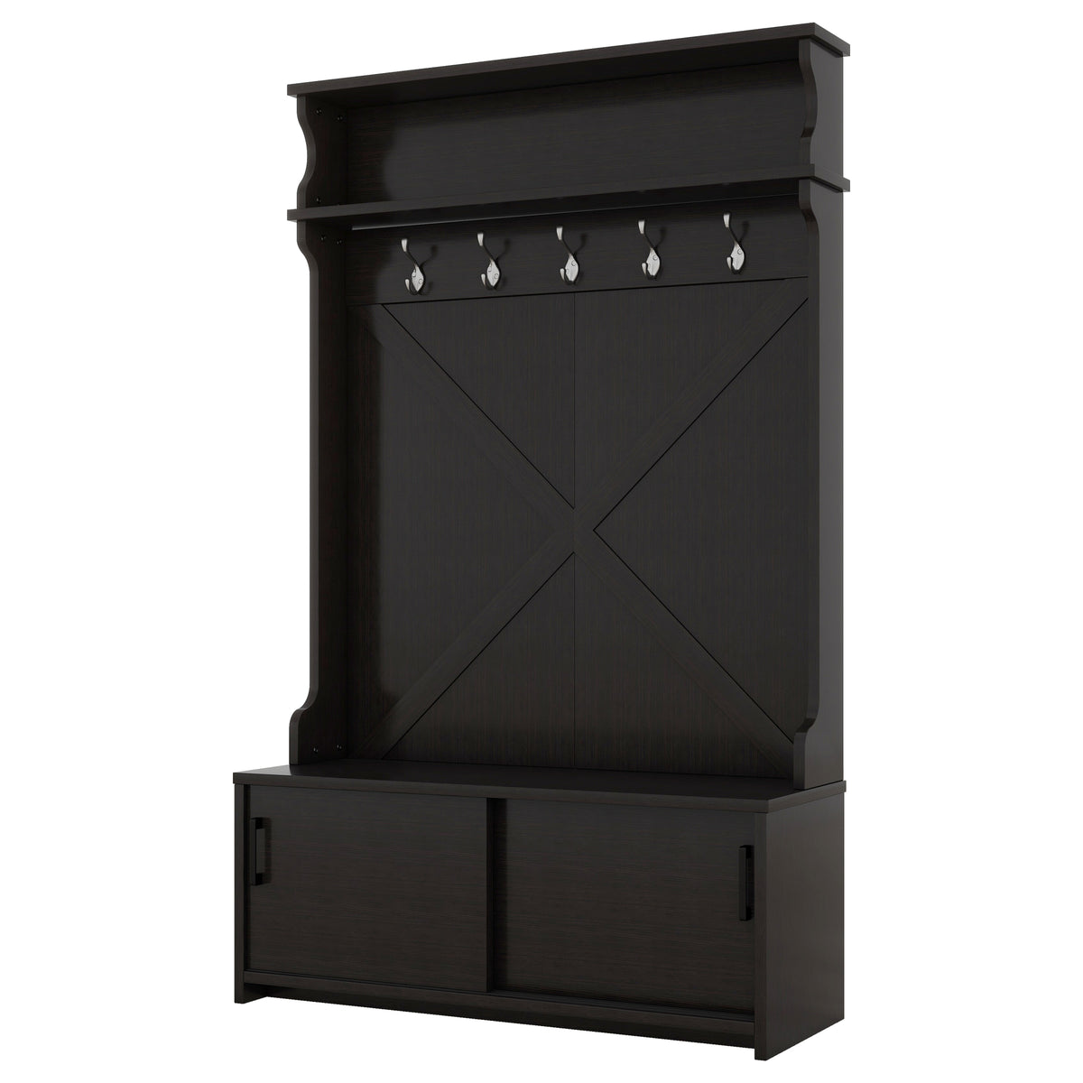 Hall Tree with Sliding Door and Hooks Black