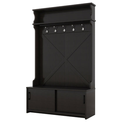 Hall Tree with Sliding Door and Hooks Black