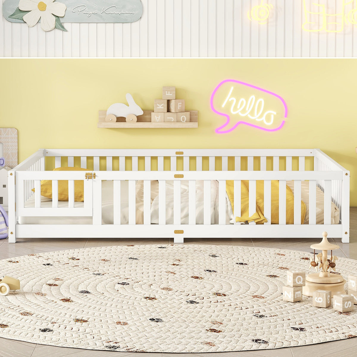 Kids Safety Floor Bed – White Guardrail Edition