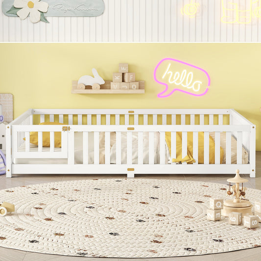 Kids Safety Floor Bed – White Guardrail Edition