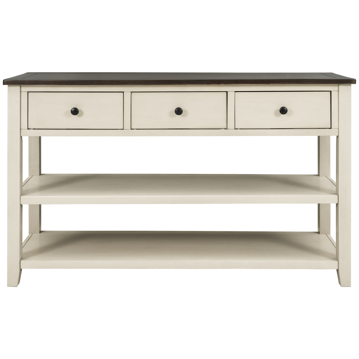 Beige Wood Console Table – Espresso Accents