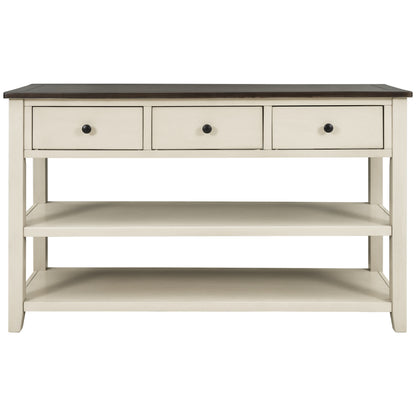 Beige Wood Console Table – Espresso Accents