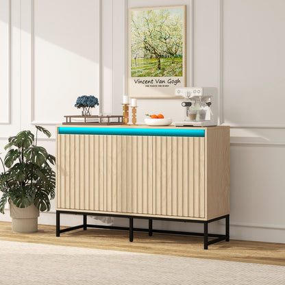 Engraved 3-Door Sideboard Cabinet with LED Lighting
