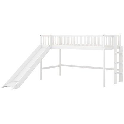 Twin Loft Bed with Ladder and Slide White