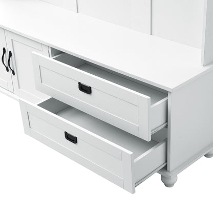 Modern Hall Tree with Drawers White