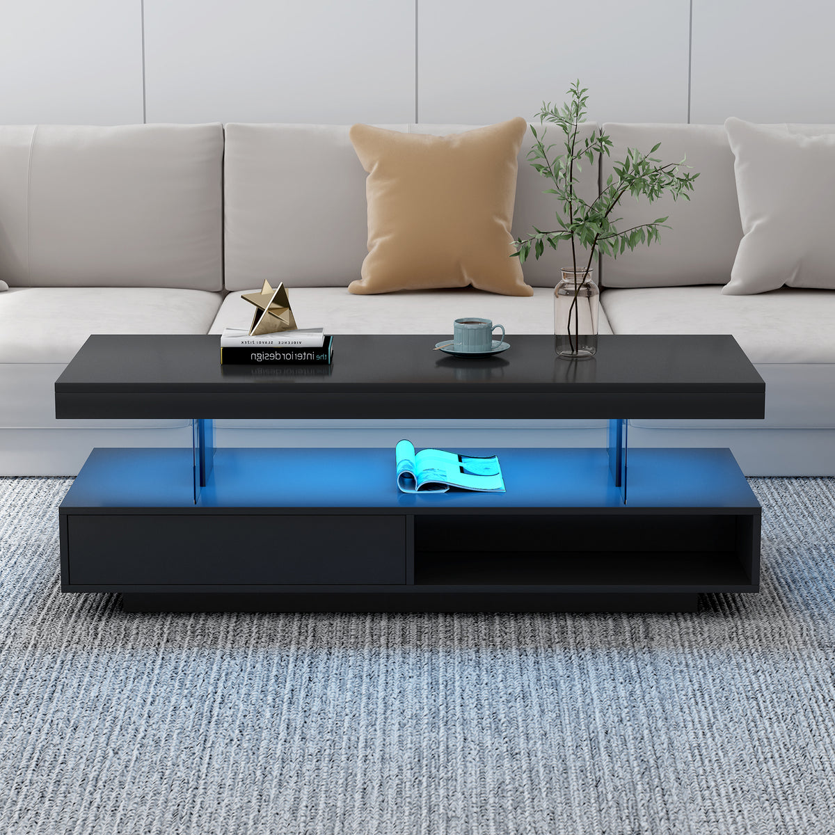 LED Coffee Table with Display and Storage Black