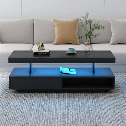 LED Coffee Table with Display and Storage Black