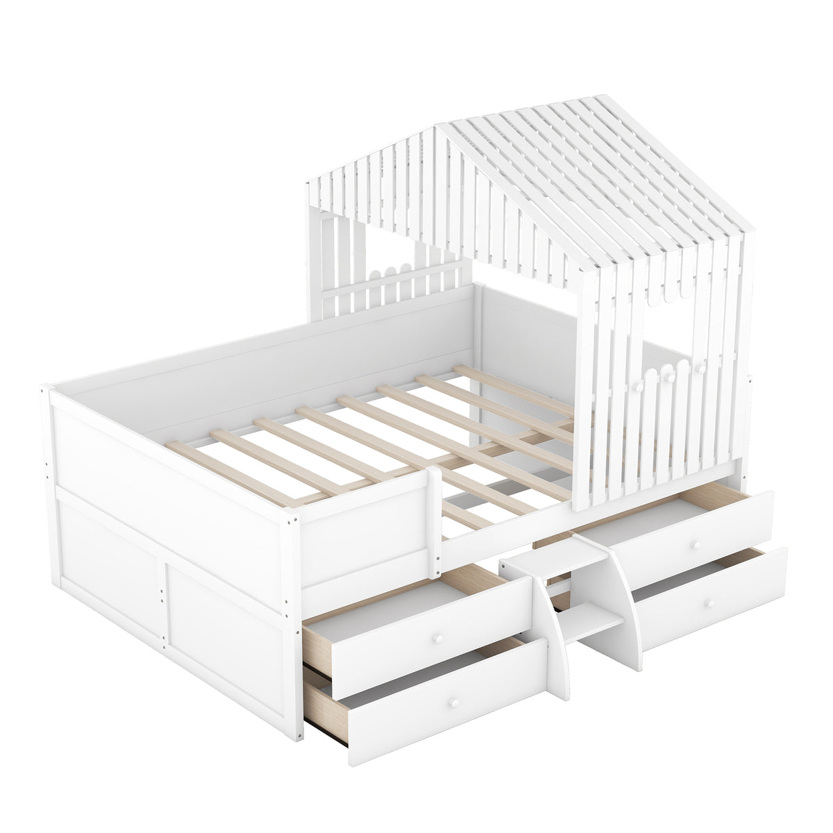 Full Loft Bed with Drawers White