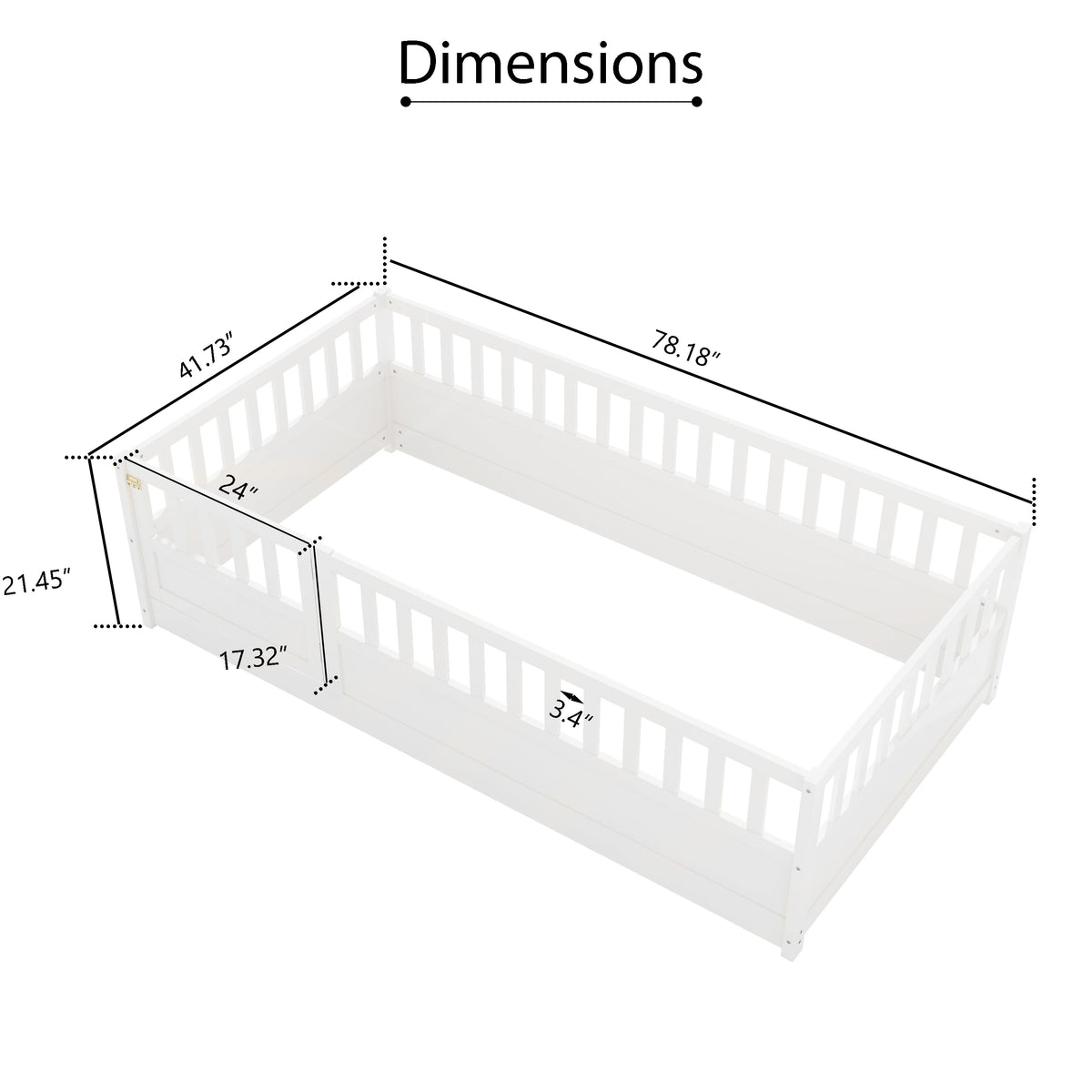 Montessori Floor Bed – White Wooden Frame