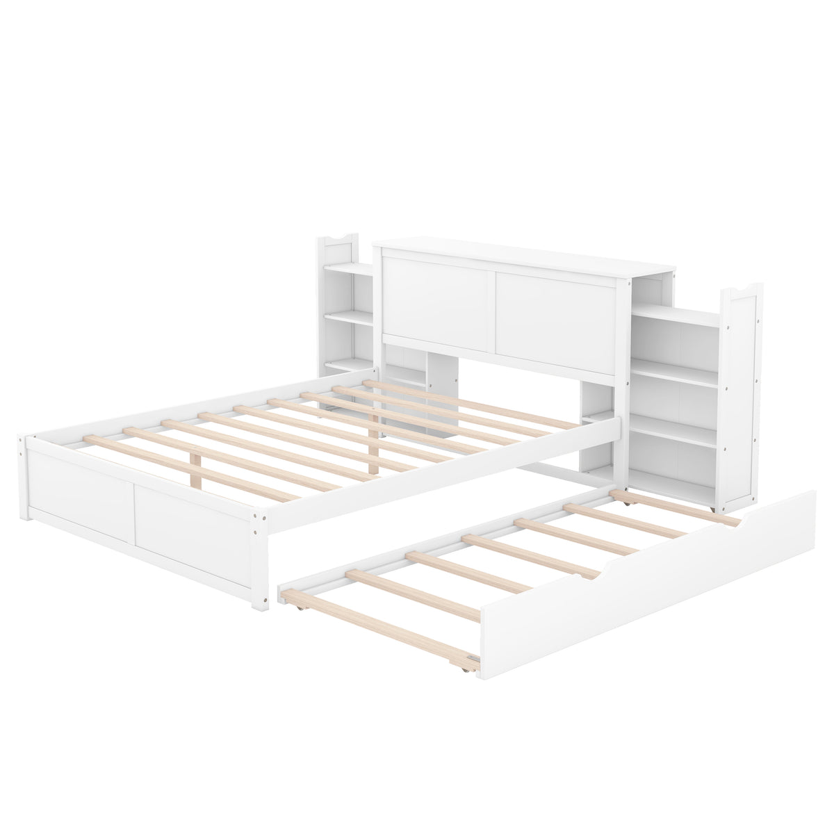 Queen Storage Platform Bed with Trundle White