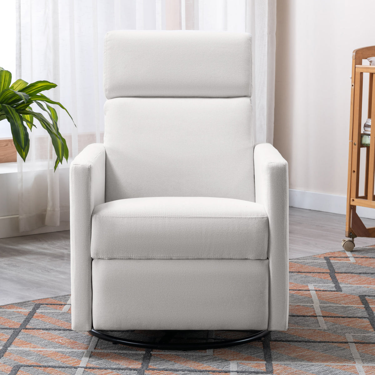Beige Modern Upholstered Rocker Recliner Chair