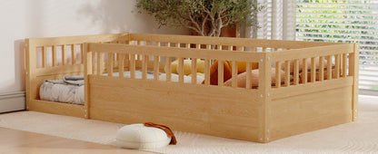 Natural Kids Floor Bed Frame with Fence