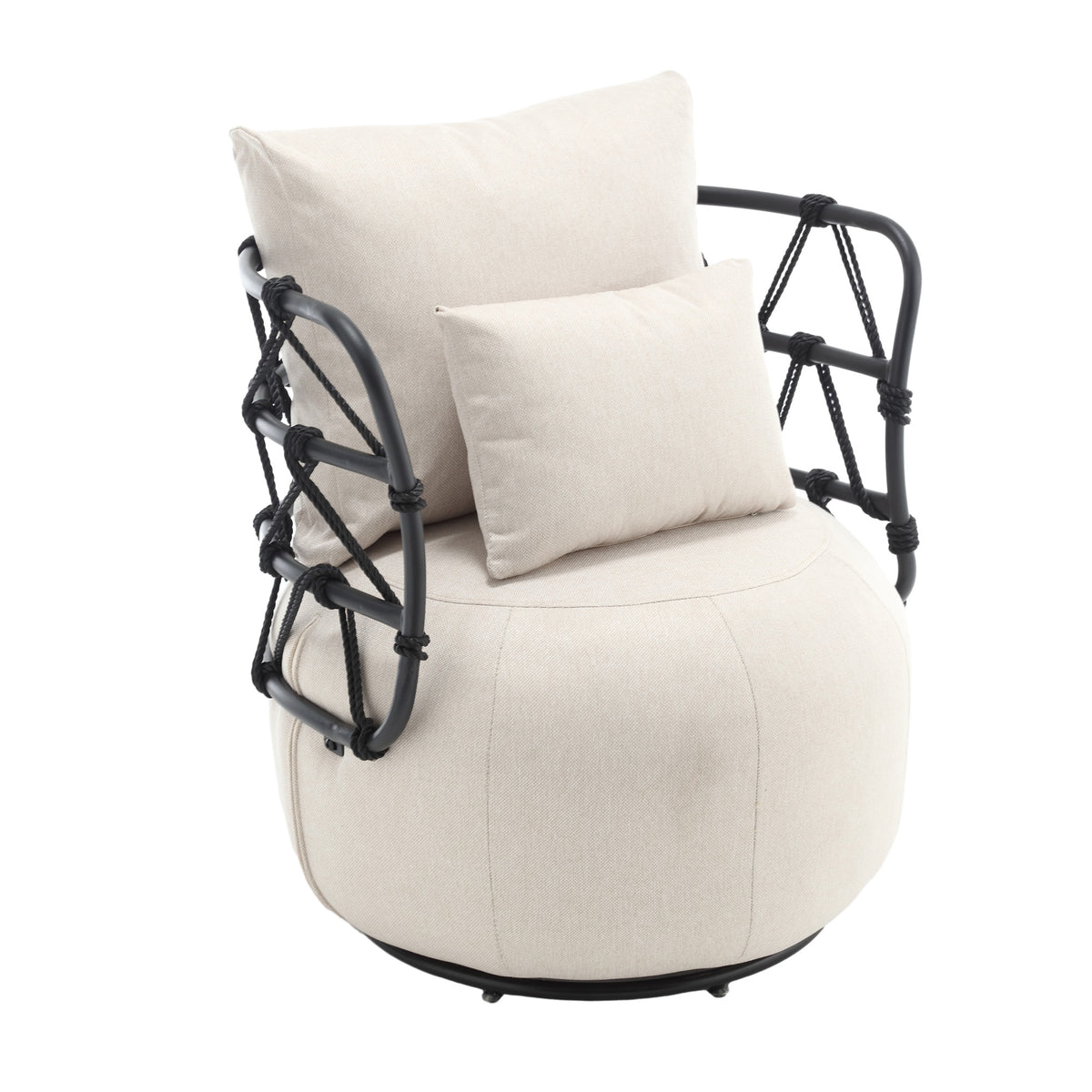 Tufted Linen Accent Chair – Metal Stand