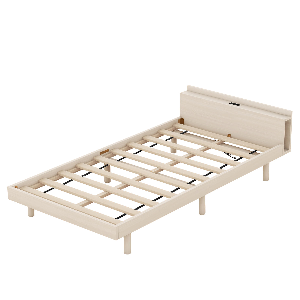 Twin Platform Bed with USB Ports White Wash