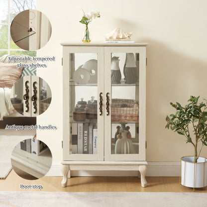 Dual Door Curio Display Cabinet with Adjustable Glass Shelves White