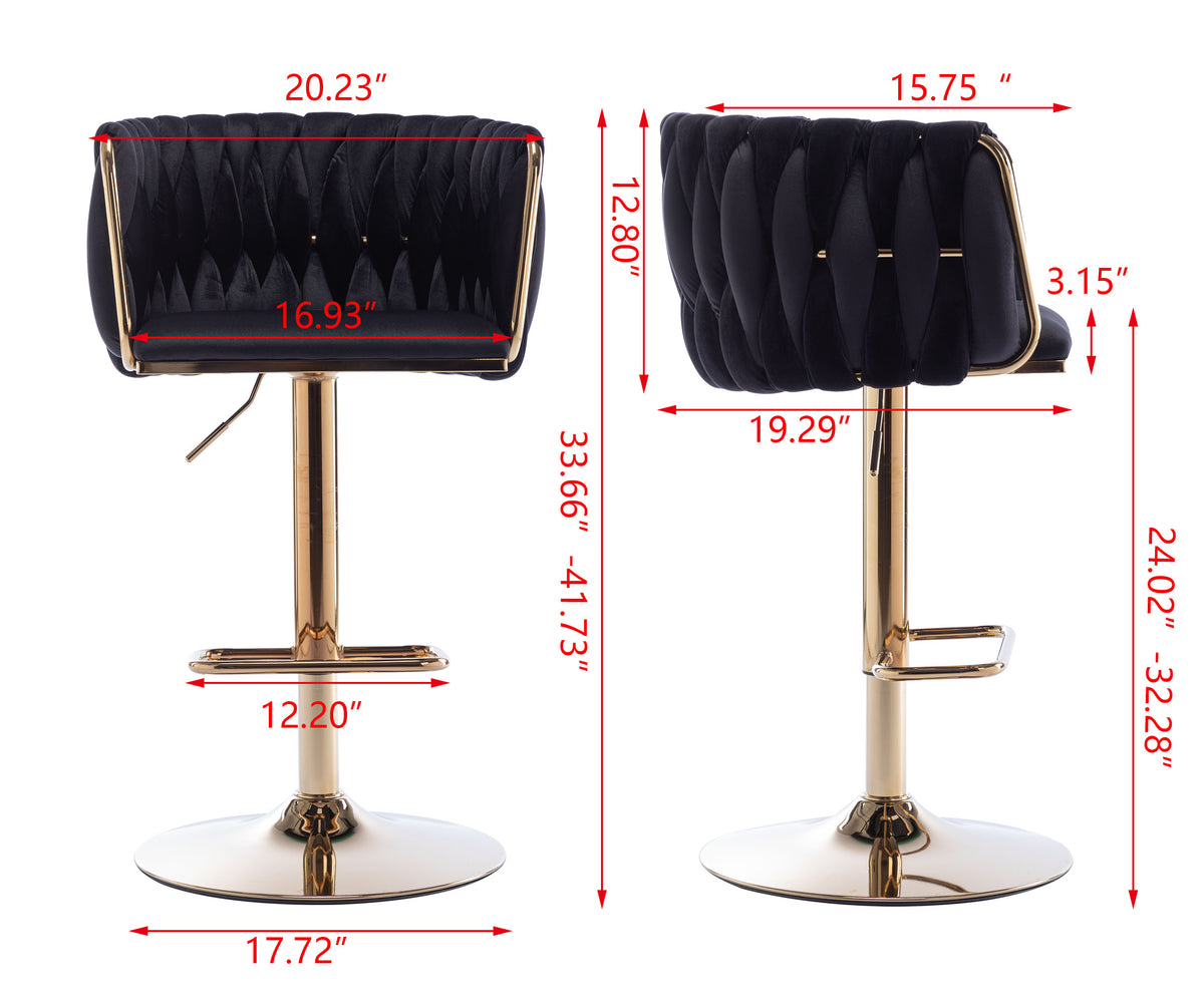 Velvet Bar Stool Set (2 pcs) – Black Finish