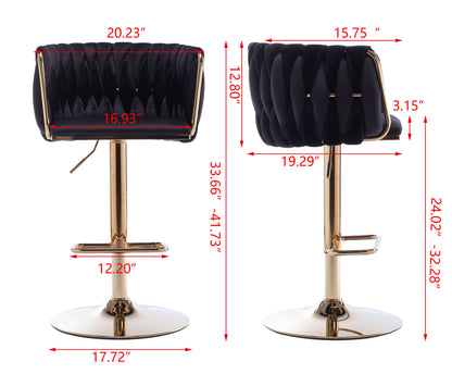 Velvet Bar Stool Set (2 pcs) – Black Finish