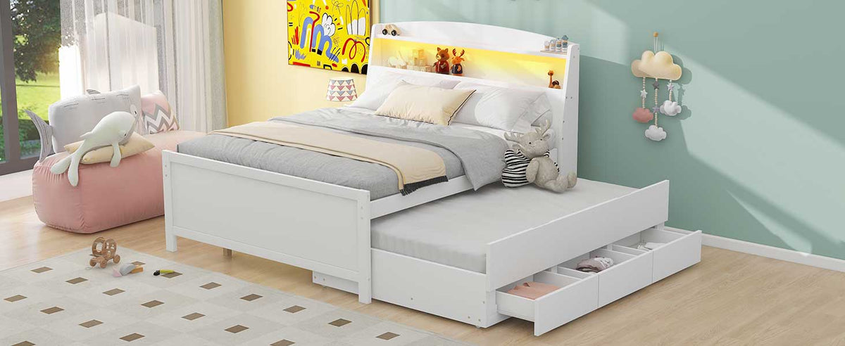 Full Storage Platform Bed White