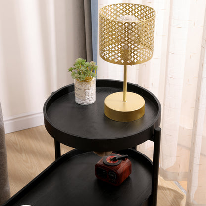 Black End Table with Storage and Metal Frame
