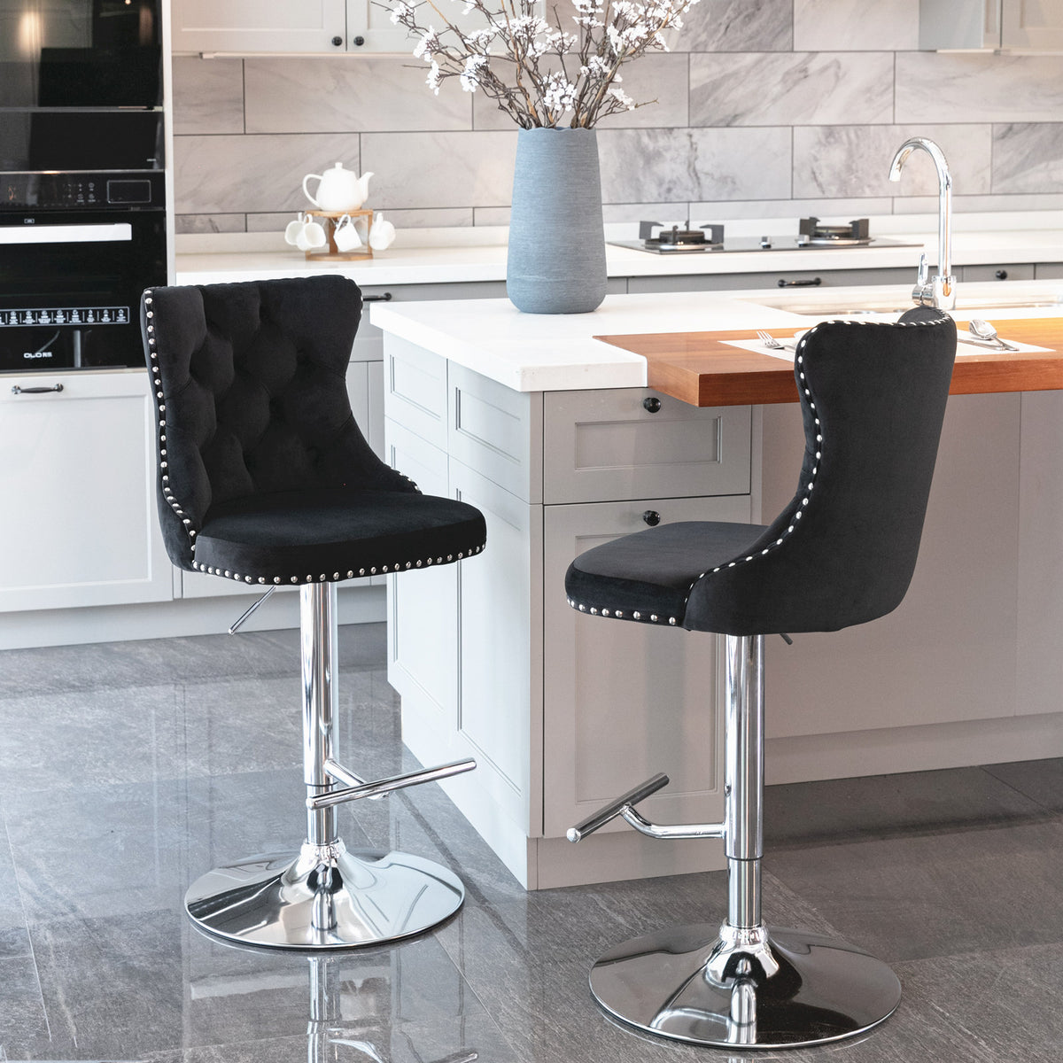 Modern Chrome Bar Stool Set (2 pcs) – Black