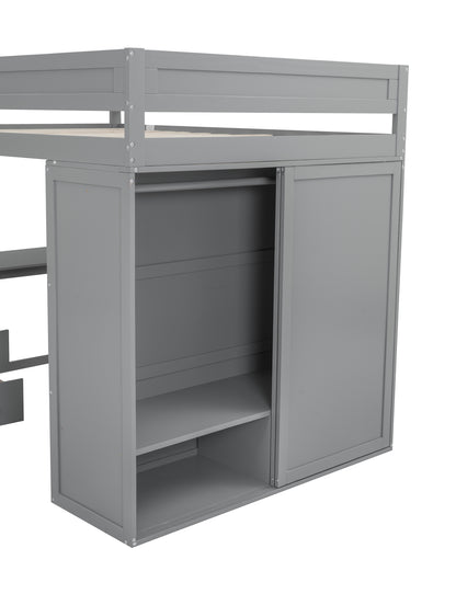 Full Loft Bed with Wardrobe Gray