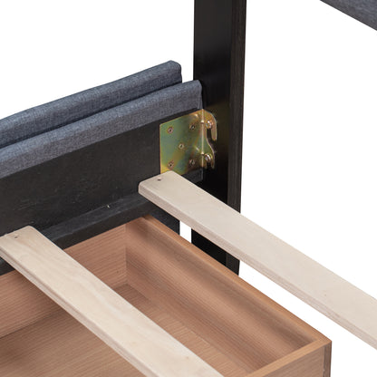 Upholstered Queen Platform Bed with Drawers Gray
