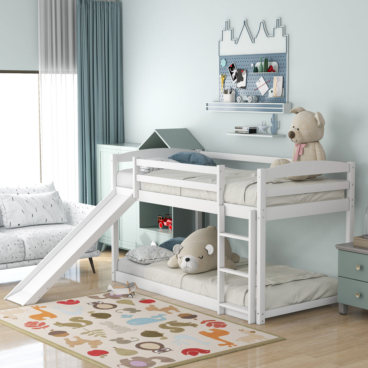 Twin Over Twin Bunk Bed with Slide White