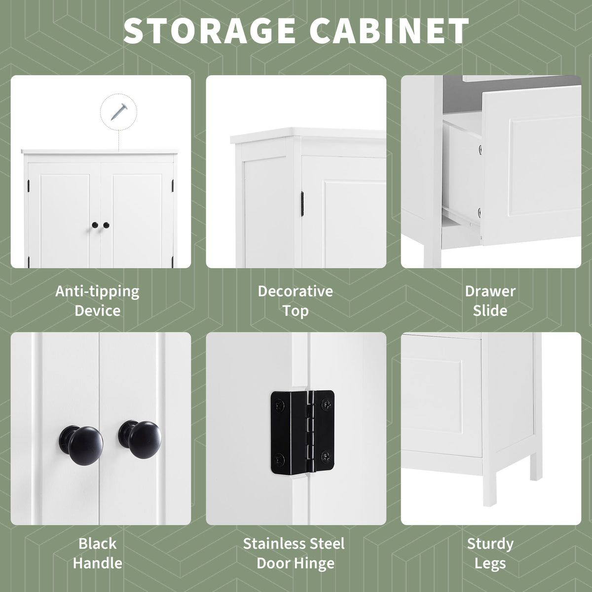White Bathroom Storage Cabinet with Drawers