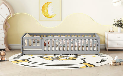 Twin Kids Bed Frame with Safety Rails – Gray