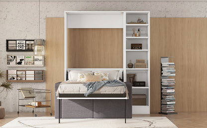 Murphy Bed with Sofa and Shelves White