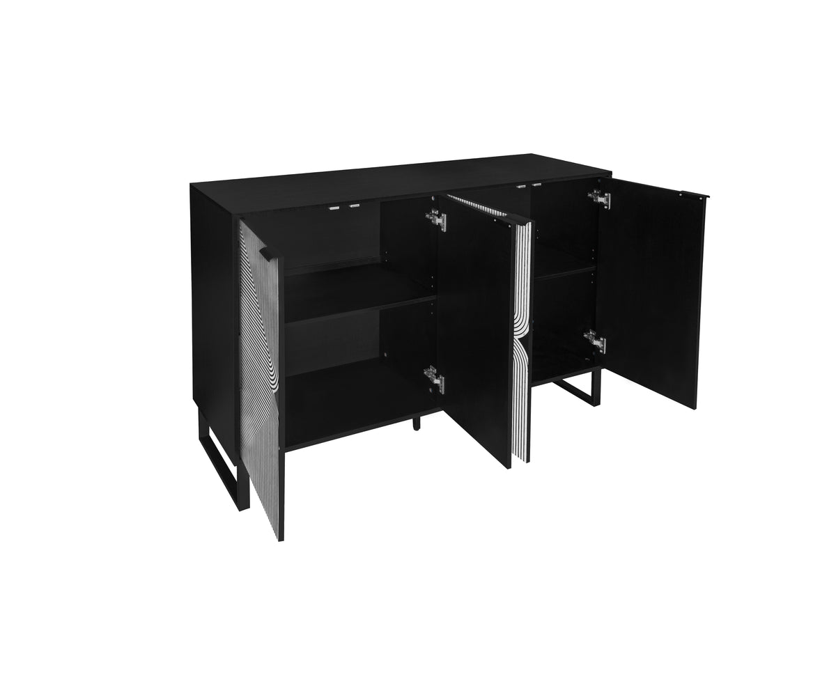 Striped 4-Door Buffet Cabinet