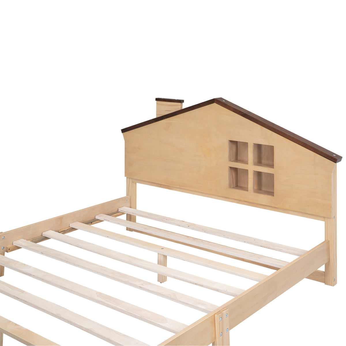 Full Platform Bed with LED Headboard – Natural Wood