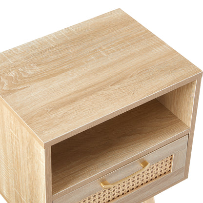 Rattan End Table with Drawer Natural Finish