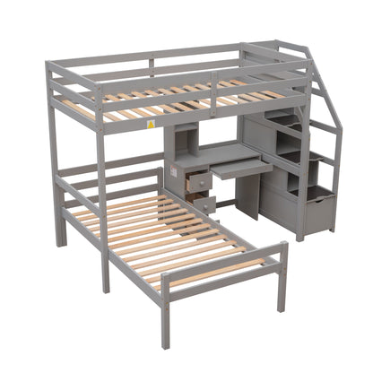 Twin Loft Bed with Storage Gray